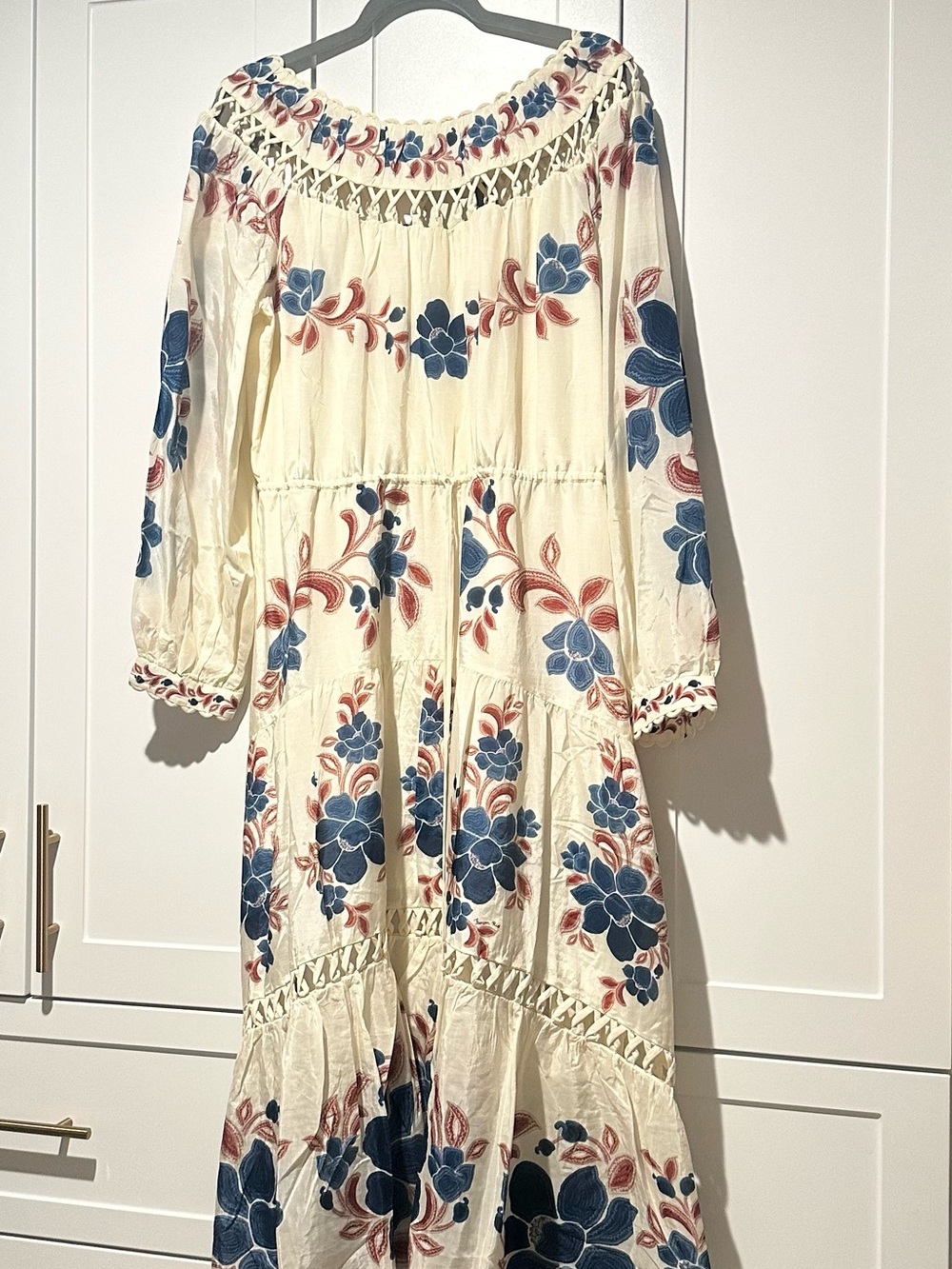 FARM Rio Cream Maxi Dress with Blue and Tan Floral Print - Picture 6 of 6